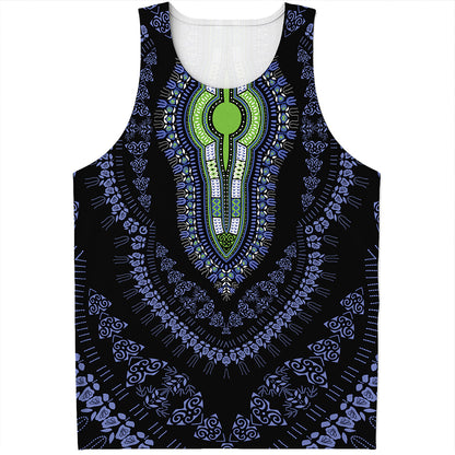 Blue And Black African Dashiki Print Men's Tank Top