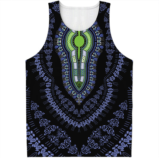 Blue And Black African Dashiki Print Men's Tank Top