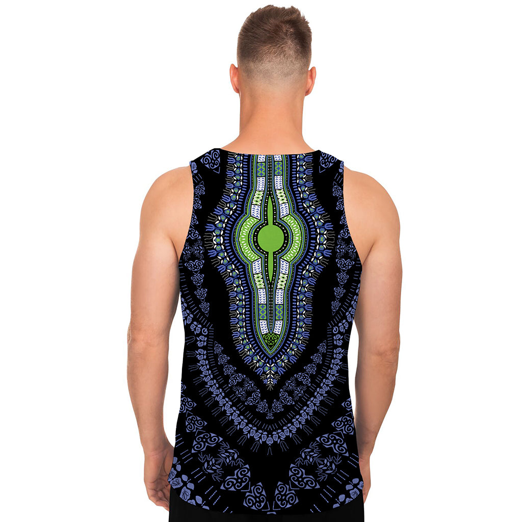 Blue And Black African Dashiki Print Men's Tank Top