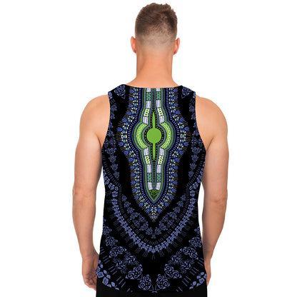 Blue And Black African Dashiki Print Men's Tank Top