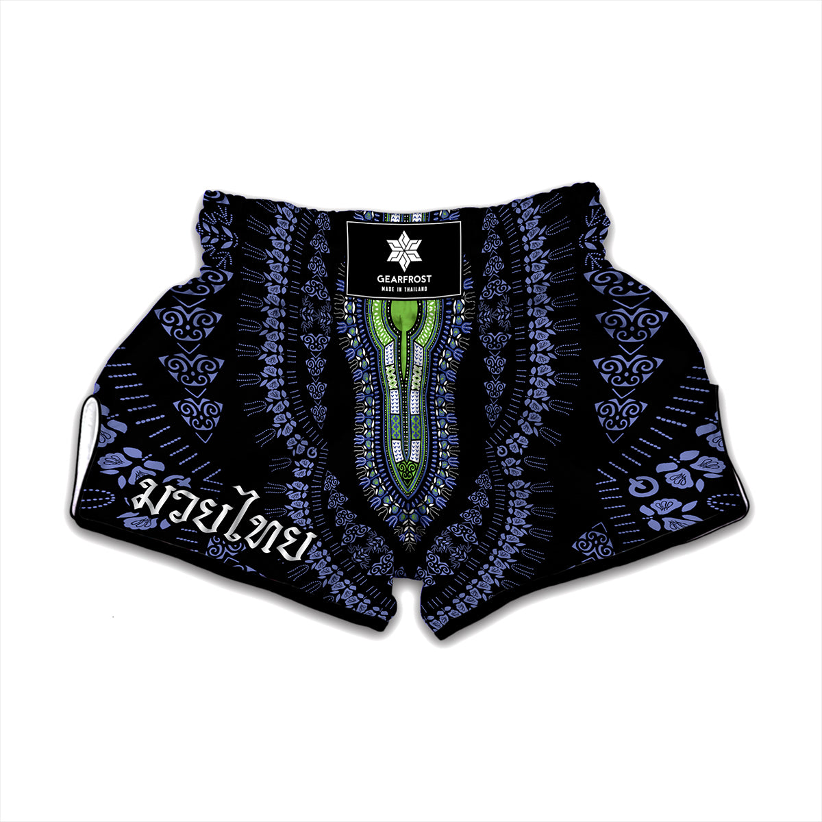 Blue And Black African Dashiki Print Muay Thai Boxing Shorts