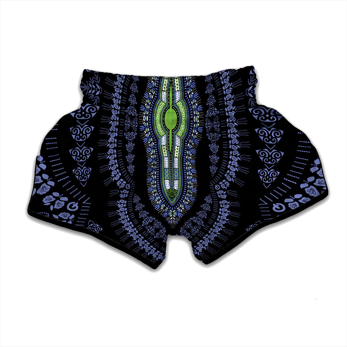 Blue And Black African Dashiki Print Muay Thai Boxing Shorts