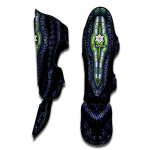 Blue And Black African Dashiki Print Muay Thai Shin Guard