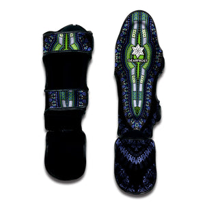 Blue And Black African Dashiki Print Muay Thai Shin Guard