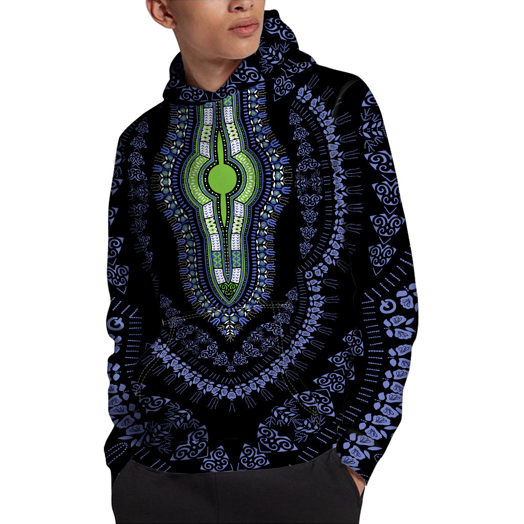 Blue And Black African Dashiki Print Pullover Hoodie