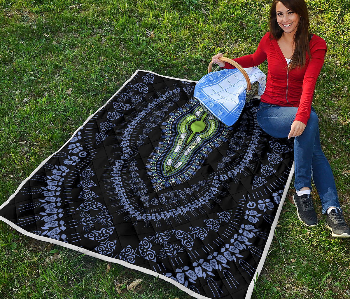 Blue And Black African Dashiki Print Quilt