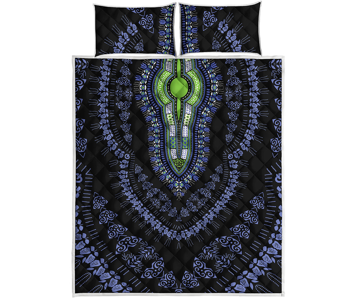 Blue And Black African Dashiki Print Quilt Bed Set