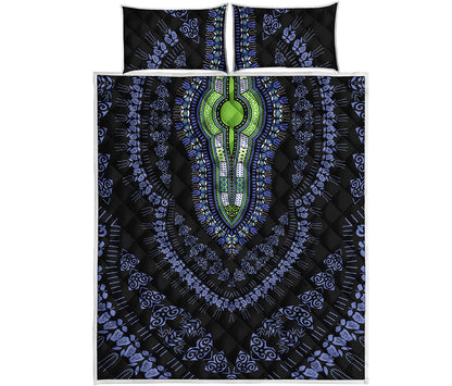 Blue And Black African Dashiki Print Quilt Bed Set
