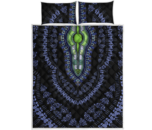 Blue And Black African Dashiki Print Quilt Bed Set