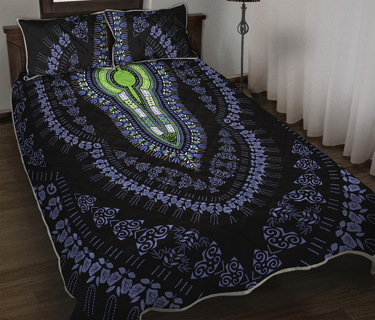 Blue And Black African Dashiki Print Quilt Bed Set