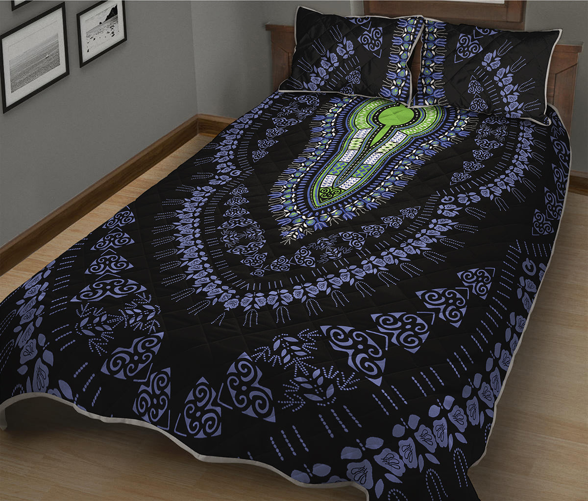 Blue And Black African Dashiki Print Quilt Bed Set