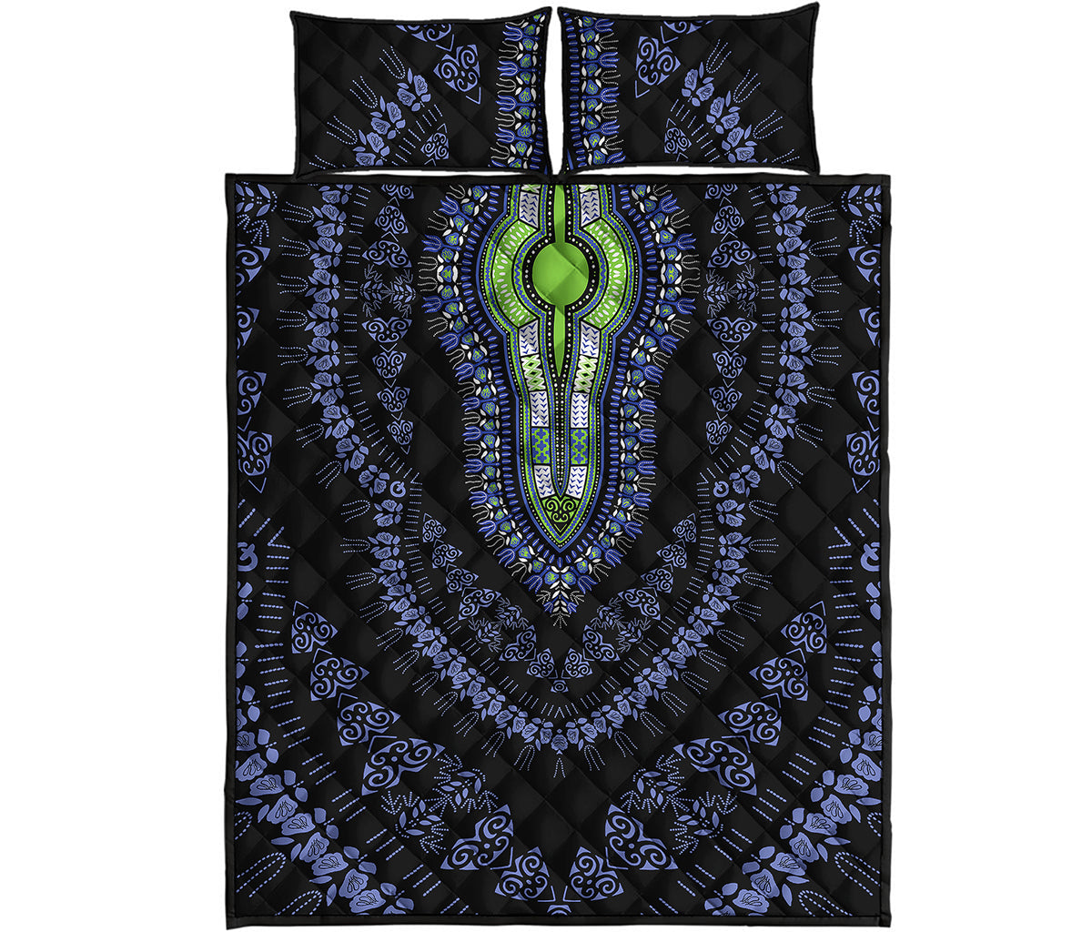 Blue And Black African Dashiki Print Quilt Bed Set