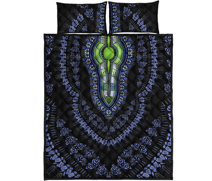 Blue And Black African Dashiki Print Quilt Bed Set