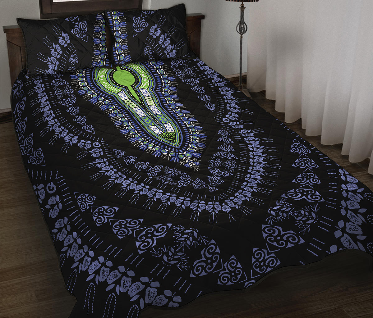 Blue And Black African Dashiki Print Quilt Bed Set