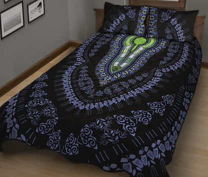 Blue And Black African Dashiki Print Quilt Bed Set