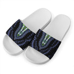 Blue And Black African Dashiki Print White Slide Sandals