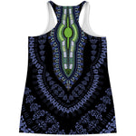 Blue And Black African Dashiki Print Women's Racerback Tank Top