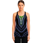Blue And Black African Dashiki Print Women's Racerback Tank Top
