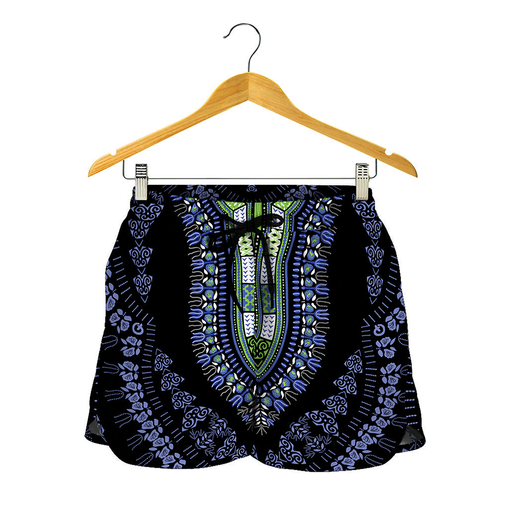 Blue And Black African Dashiki Print Women's Shorts