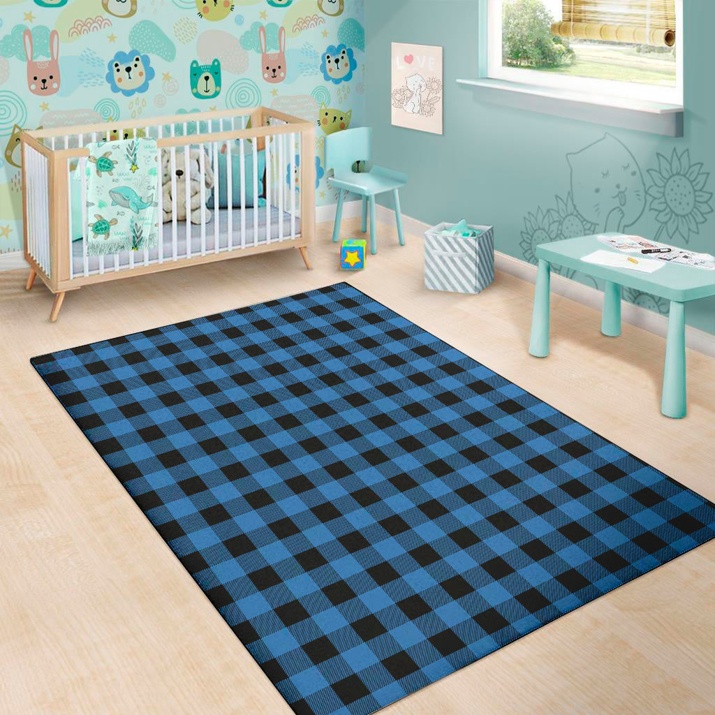 Blue And Black Buffalo Check Print Area Rug