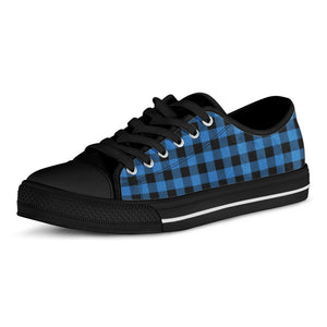 Blue And Black Buffalo Check Print Black Low Top Shoes