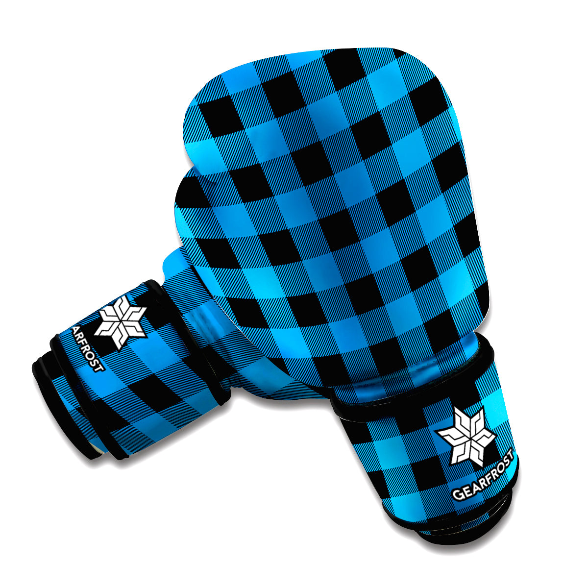 Blue And Black Buffalo Check Print Boxing Gloves