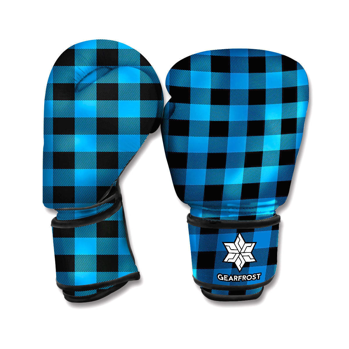 Blue And Black Buffalo Check Print Boxing Gloves