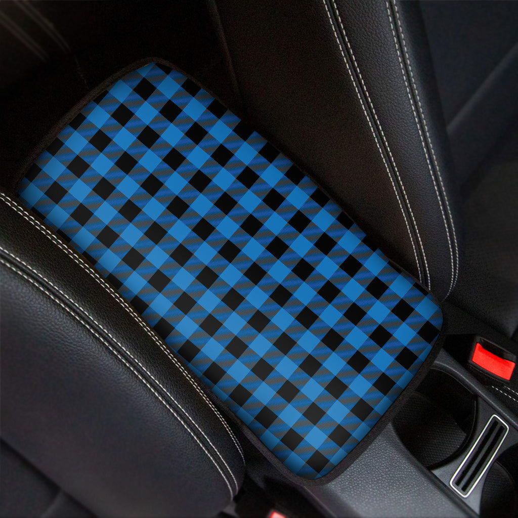 Blue And Black Buffalo Check Print Car Center Console Cover