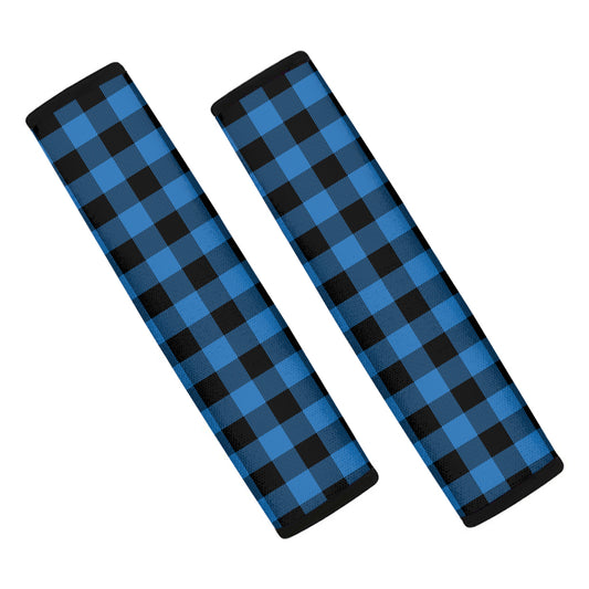 Blue And Black Buffalo Check Print Car Seat Belt Covers
