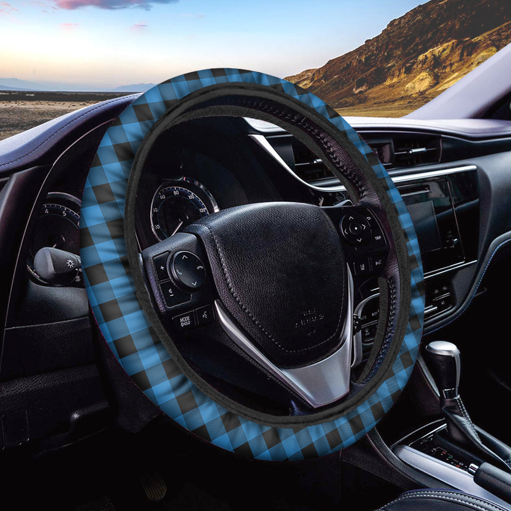 Blue And Black Buffalo Check Print Car Steering Wheel Cover