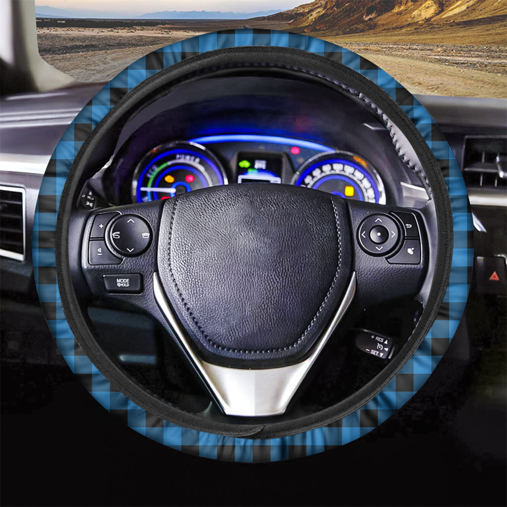 Blue And Black Buffalo Check Print Car Steering Wheel Cover