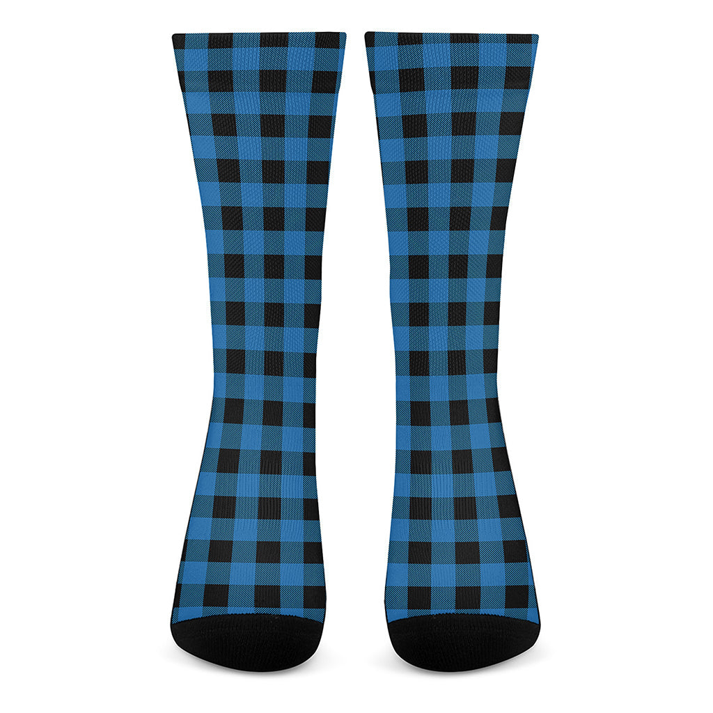 Blue And Black Buffalo Check Print Crew Socks