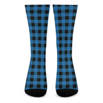 Blue And Black Buffalo Check Print Crew Socks