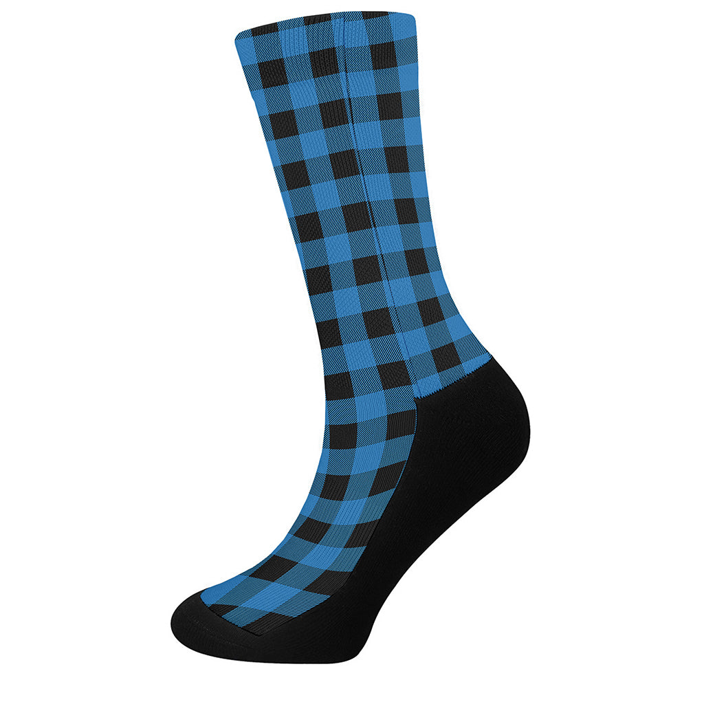 Blue And Black Buffalo Check Print Crew Socks