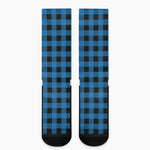 Blue And Black Buffalo Check Print Crew Socks