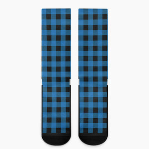 Blue And Black Buffalo Check Print Crew Socks