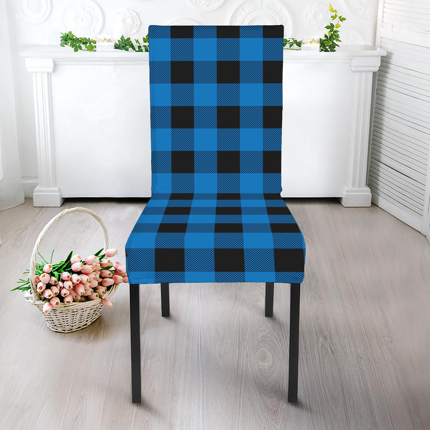 Blue And Black Buffalo Check Print Dining Chair Slipcover