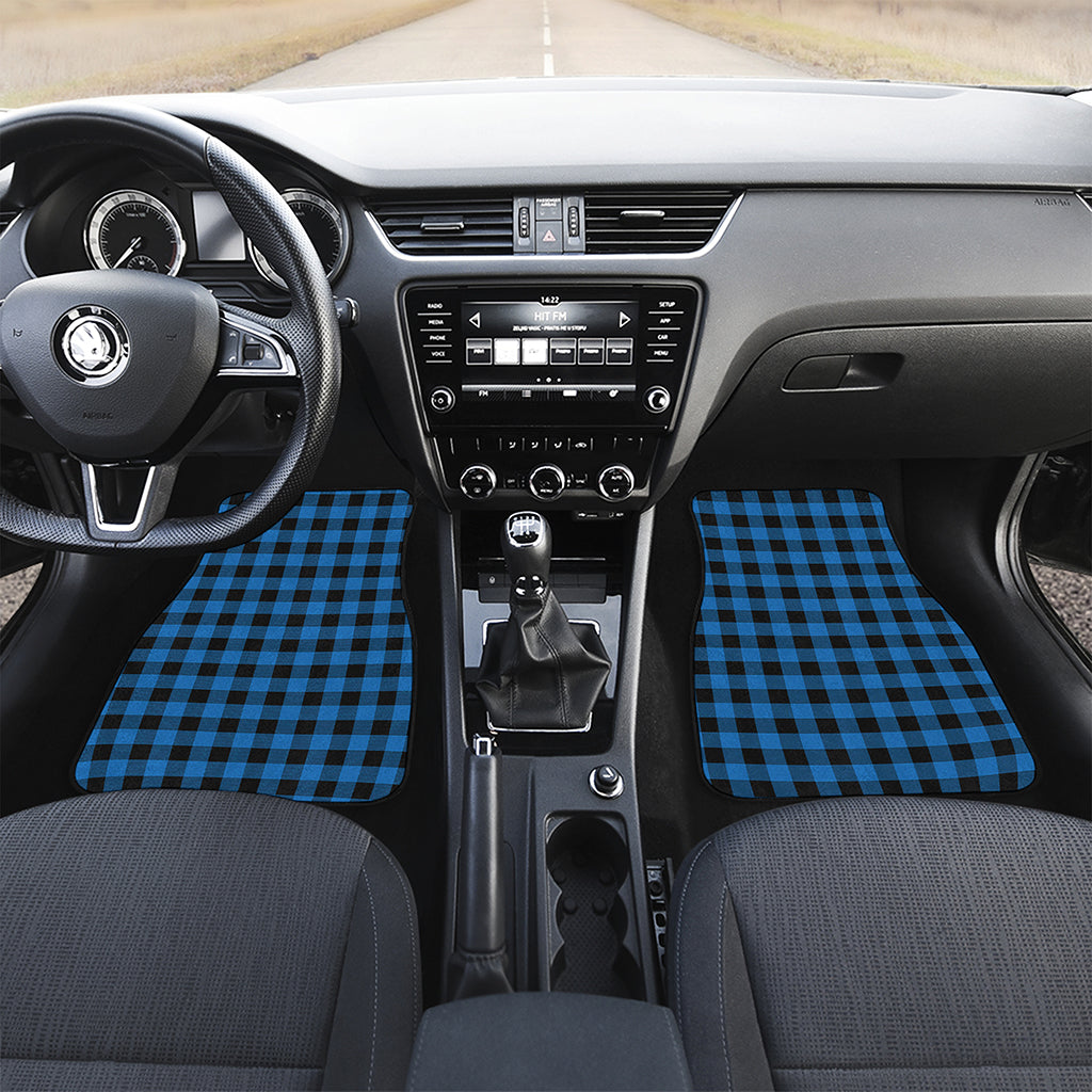 Blue And Black Buffalo Check Print Front and Back Car Floor Mats