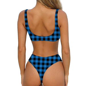 Blue And Black Buffalo Check Print Front Bow Tie Bikini