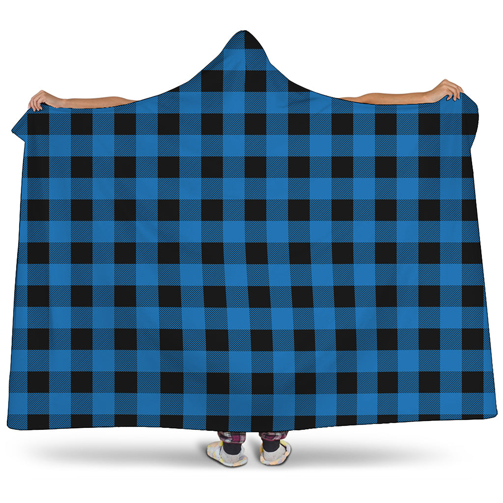 Blue And Black Buffalo Check Print Hooded Blanket