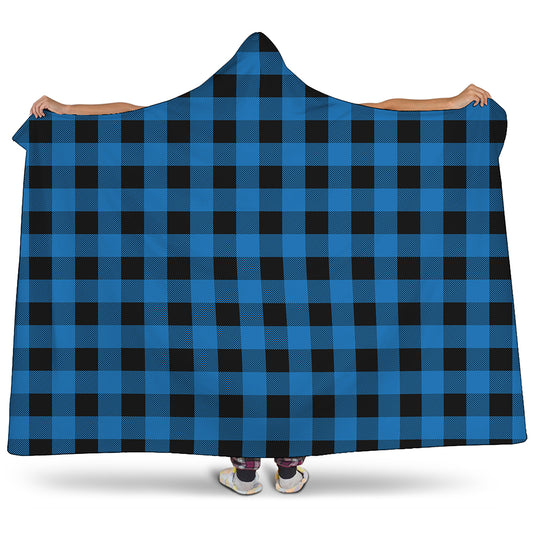 Blue And Black Buffalo Check Print Hooded Blanket