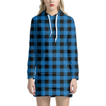 Blue And Black Buffalo Check Print Hoodie Dress