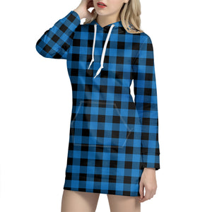 Blue And Black Buffalo Check Print Hoodie Dress