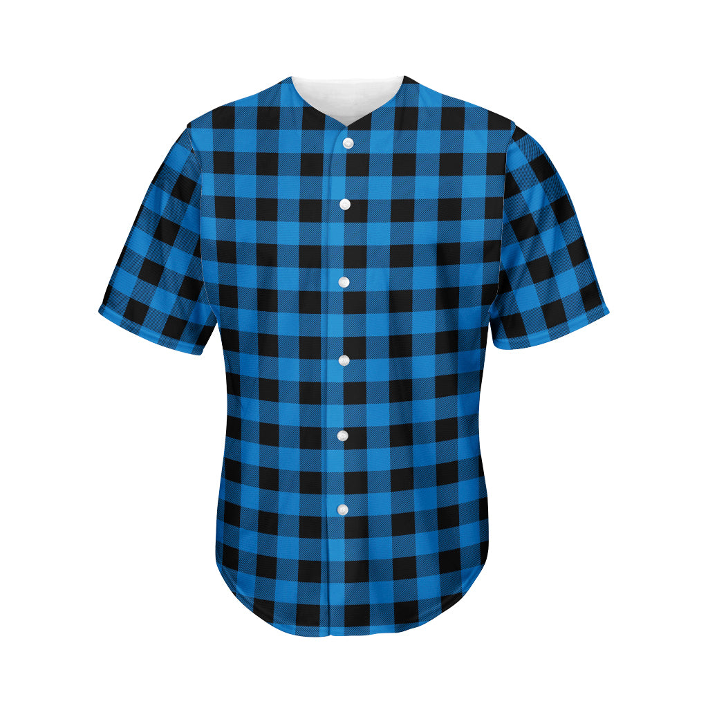 Blue And Black Buffalo Check Print Men's Baseball Jersey