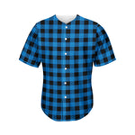 Blue And Black Buffalo Check Print Men's Baseball Jersey