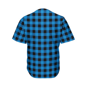 Blue And Black Buffalo Check Print Men's Baseball Jersey