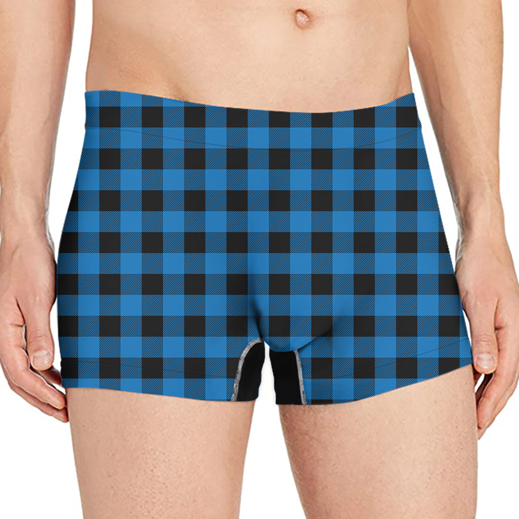 Blue And Black Buffalo Check Print Men's Boxer Briefs