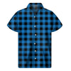 Blue And Black Buffalo Check Print Men's Short Sleeve Shirt