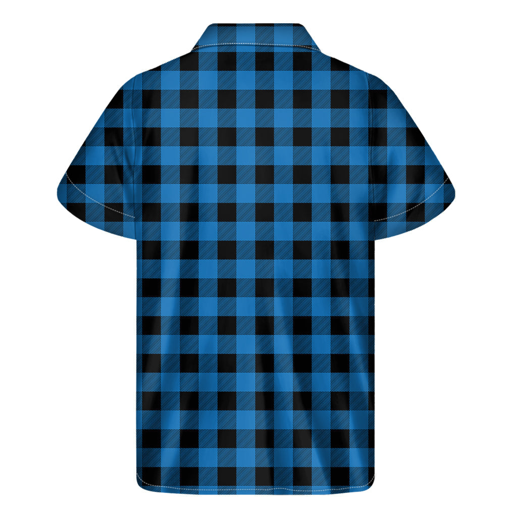 Blue And Black Buffalo Check Print Men's Short Sleeve Shirt