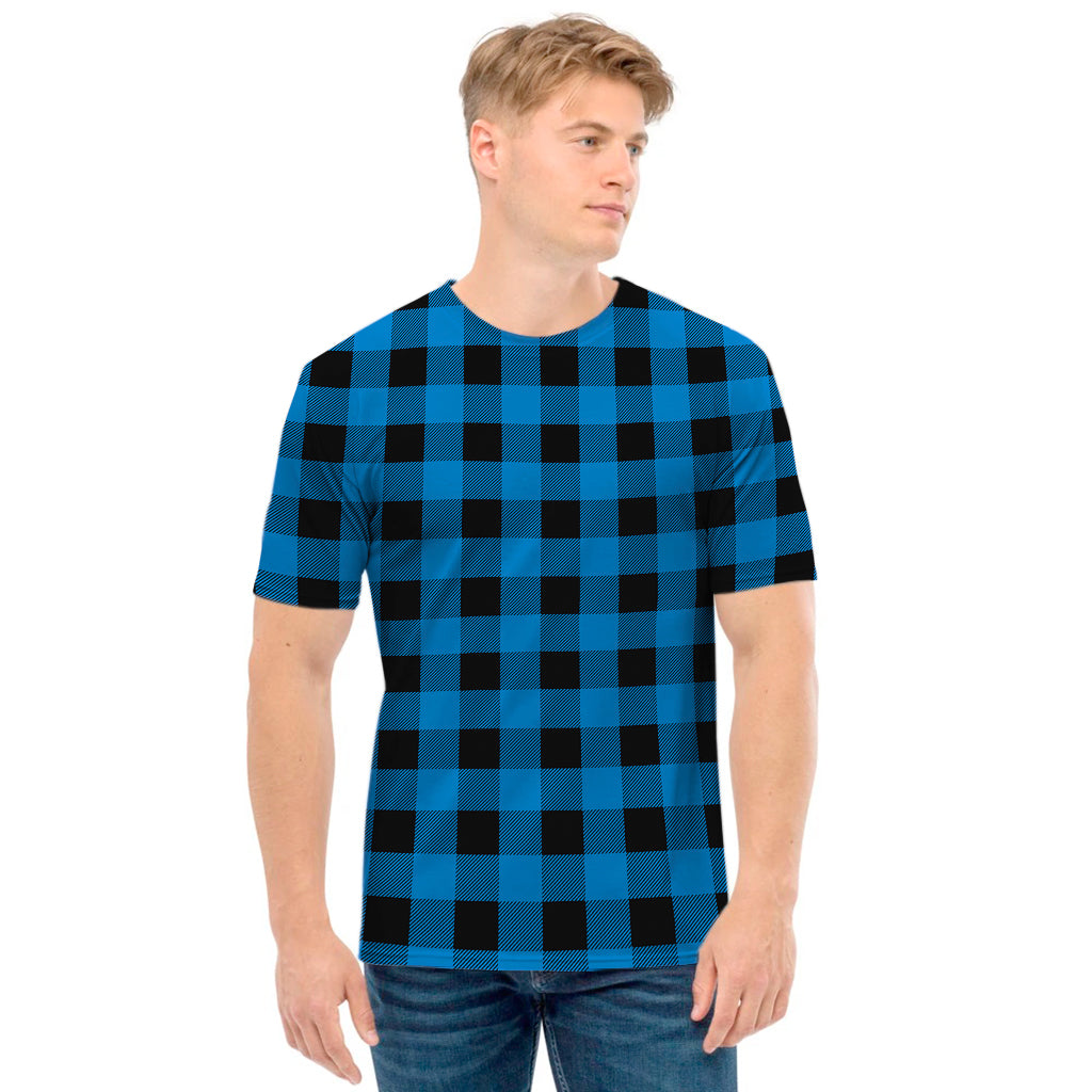 Blue And Black Buffalo Check Print Men's T-Shirt